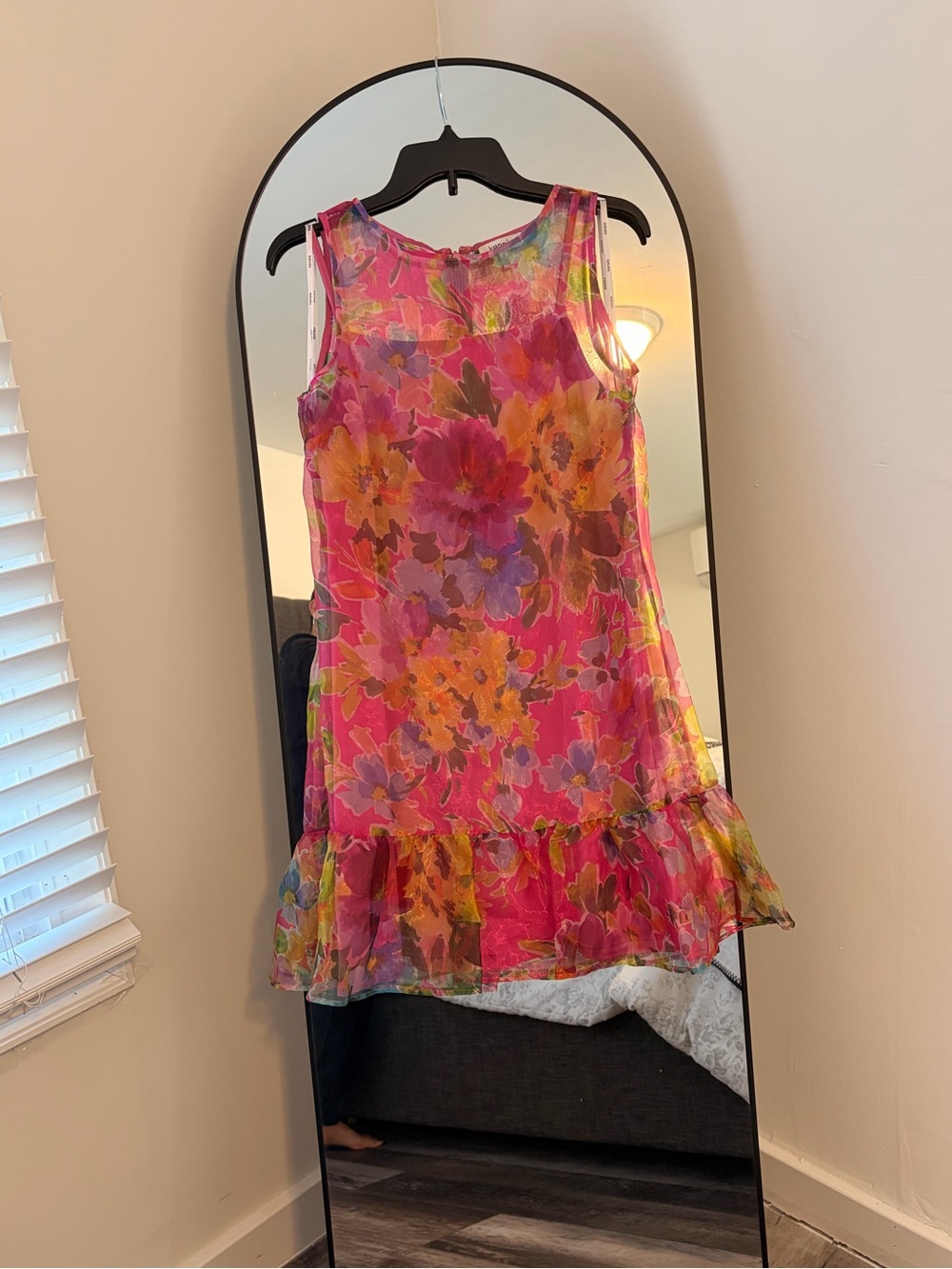 Kensie Pink Floral Sleeveless Ruffle-Hem Dress